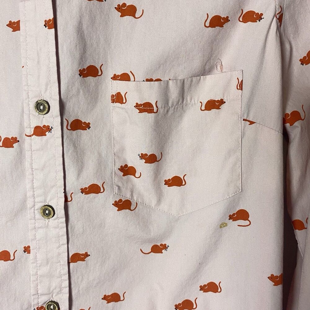 Anthropologie Odille Mouse & Cheese Novelty Print Button Down Shirt Pink Size 6 - Picture 3 of 10